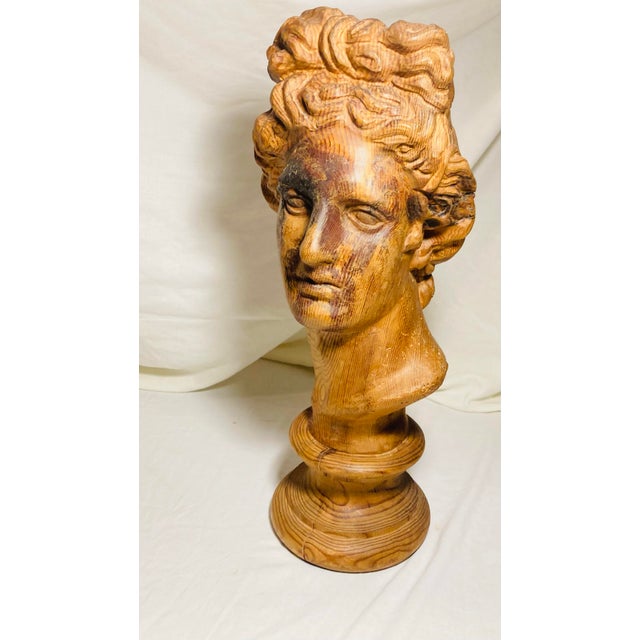 Wood Vintage Hand Carved Wood Bust of the God Apollo For Sale - Image 7 of 11