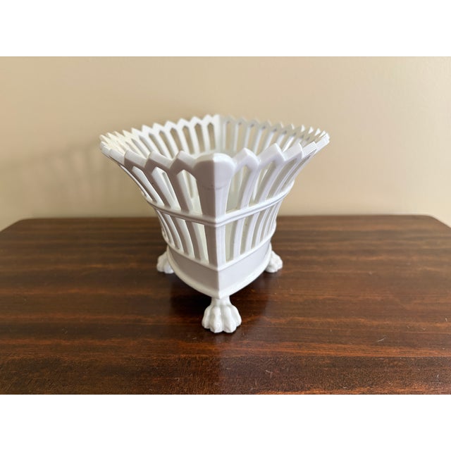 Antique French Reticulated Porcelain Cachepot on Lion-Paw Feet For Sale - Image 10 of 13