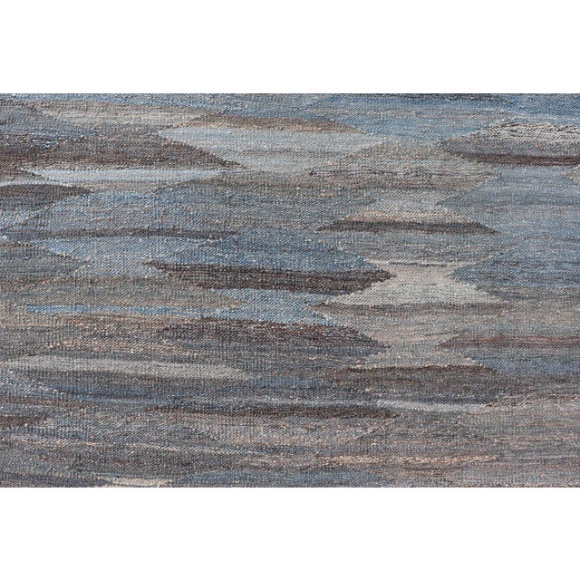 Modern Blue and Grey Kilim Rug by Keivan Woven Arts, Hand-Woven Wool, 9' X 11'7" For Sale - Image 4 of 12
