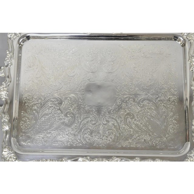 Victorian Vintage Sheridan Victorian Silver Plated Footed Butlers Serving Platter Bar Tray For Sale - Image 3 of 14