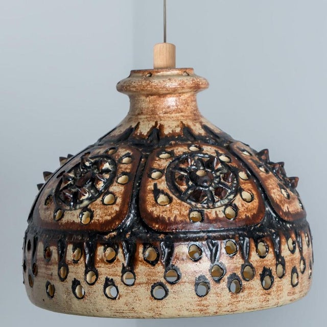 Cone Chocolate Brown Ceramic Pendant Light, 1970 For Sale - Image 3 of 13