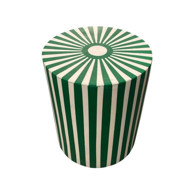 Contemporary Moroccan Resin-Inlay Striped Drum Side Table For Sale - Image 4 of 9