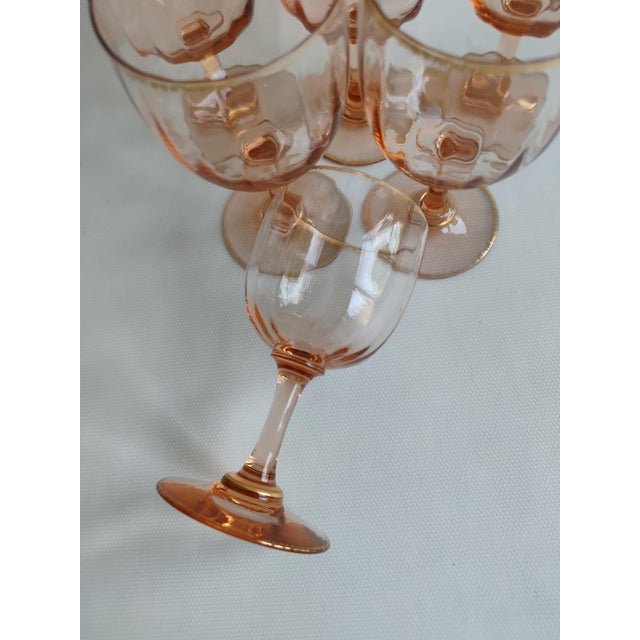 6 Large Daum Colored Crystal Glasses, Gold Rim, Early 20th Century Orange-pink crystal with beautiful gold rims, sometimes...