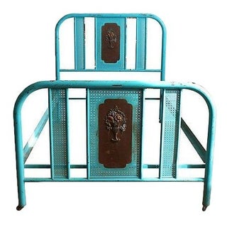 Antique Iron Bed with Copper Detail Full Size For Sale
