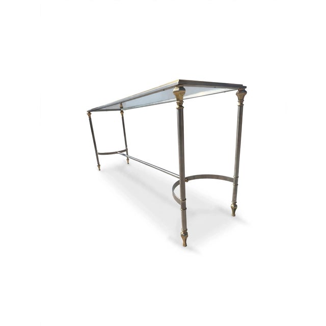 Ethan Allen Mid Century Hollywood Regency Neoclassical Italian Brass Console Table Italy For Sale - Image 4 of 12