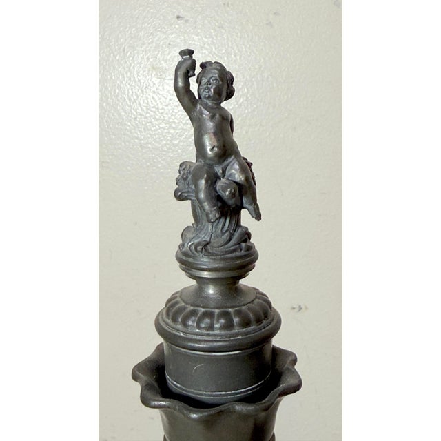 Yellow Antique German Hand Blown Glass Pewter Figural Cherub Claret Decanter Bottle For Sale - Image 8 of 18