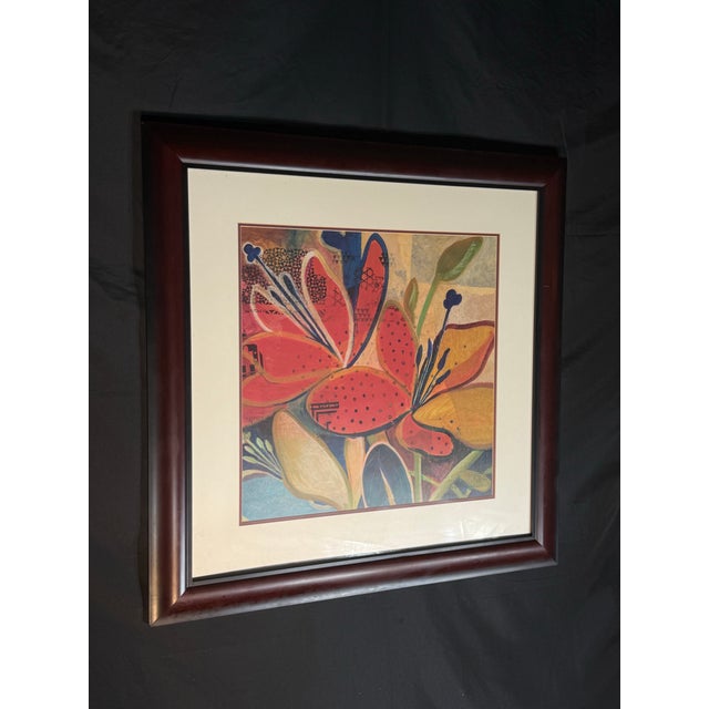 Large Framed Colorful Floral Abstract Wall Art For Sale - Image 9 of 9