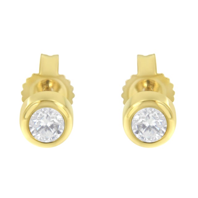 Contemporary 10K Yellow Gold 1/5 Cttw Round Brilliant-Cut Near Colorless Diamond Bezel-Set Stud Earrings (H-I Color, I1-I2 Clarity) For Sale - Image 3 of 6