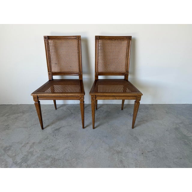 French Antique Italian Louis XVI–Style Wood & Cane Accent Chairs – A Pair For Sale - Image 3 of 12