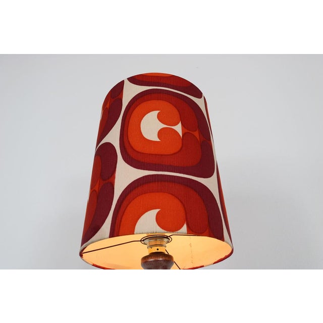 German Ceramic Table Lamp in Warm Orange and Brown Tones with Spacey Fabric Shade, 1970s For Sale - Image 4 of 11