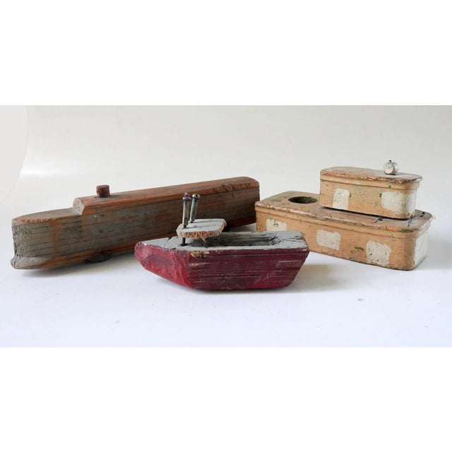 Tan Vintage Collection Folk Art Handmade Boats & Train - Set of 3 For Sale - Image 8 of 8
