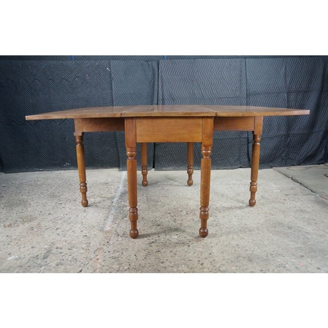 Antique Early American 19th C Cherry Gate-Leg Drop Leaf Dining Console Table 60" For Sale - Image 9 of 18