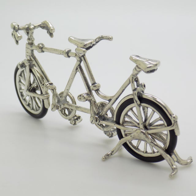 Vintage Italian Handmade Genuine Silver Tandem Bicycle Figurine, 1980s For Sale - Image 6 of 12