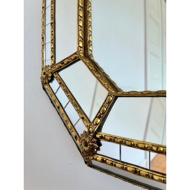 1980s Vintage Spanish Venetian-Style Wall Mirror, Octagonal Brass, 1980s Hollywood Regency For Sale - Image 5 of 9