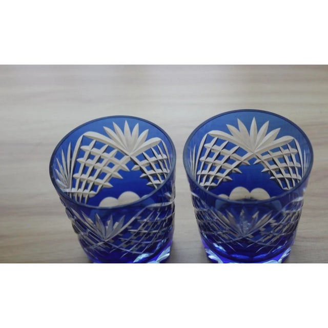 Blue Exquisite Hungarian Cut Crystal Old Fashioned Glasses - Cobalt Blue Cut-to-Clear (Pair) For Sale - Image 8 of 11