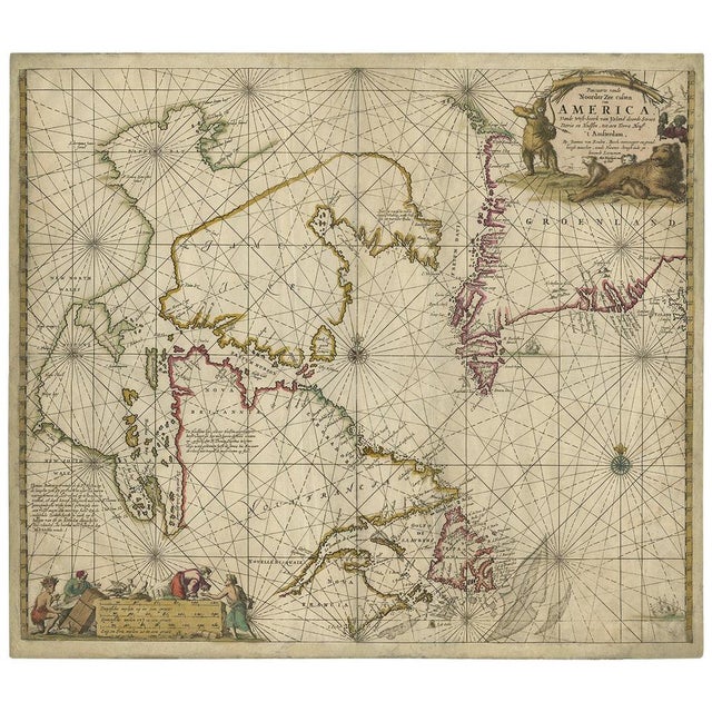 Antique map titled 'Pascaarte vande Noorderzee Custen van America (\.)'. Sea chart of Hudson Bay and Arctic Canada....