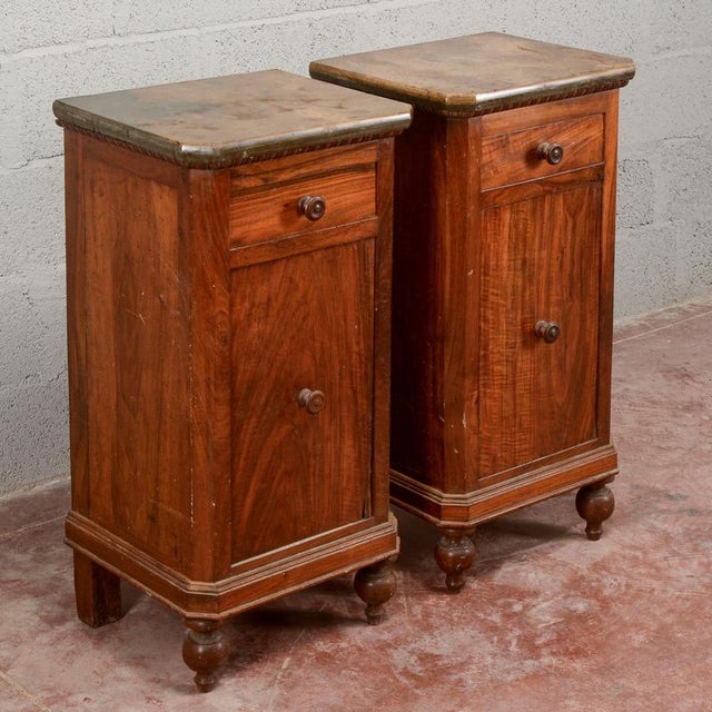 19th Century Fir Wood Nightstands with Marble Tops, Set of 2 For Sale - Image 4 of 10
