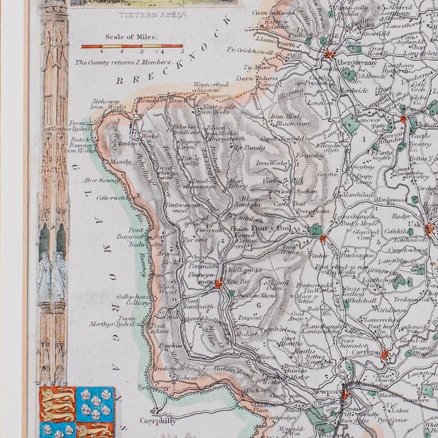 Wood Antique County Map, Monmouthshire, English Framed Print, Thomas Moule, Victorian For Sale - Image 7 of 12