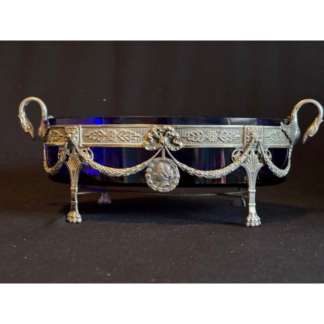 19thC Louis XVI Blue Silver Jardiniere Bowl – 1 Pc For Sale - Image 9 of 17