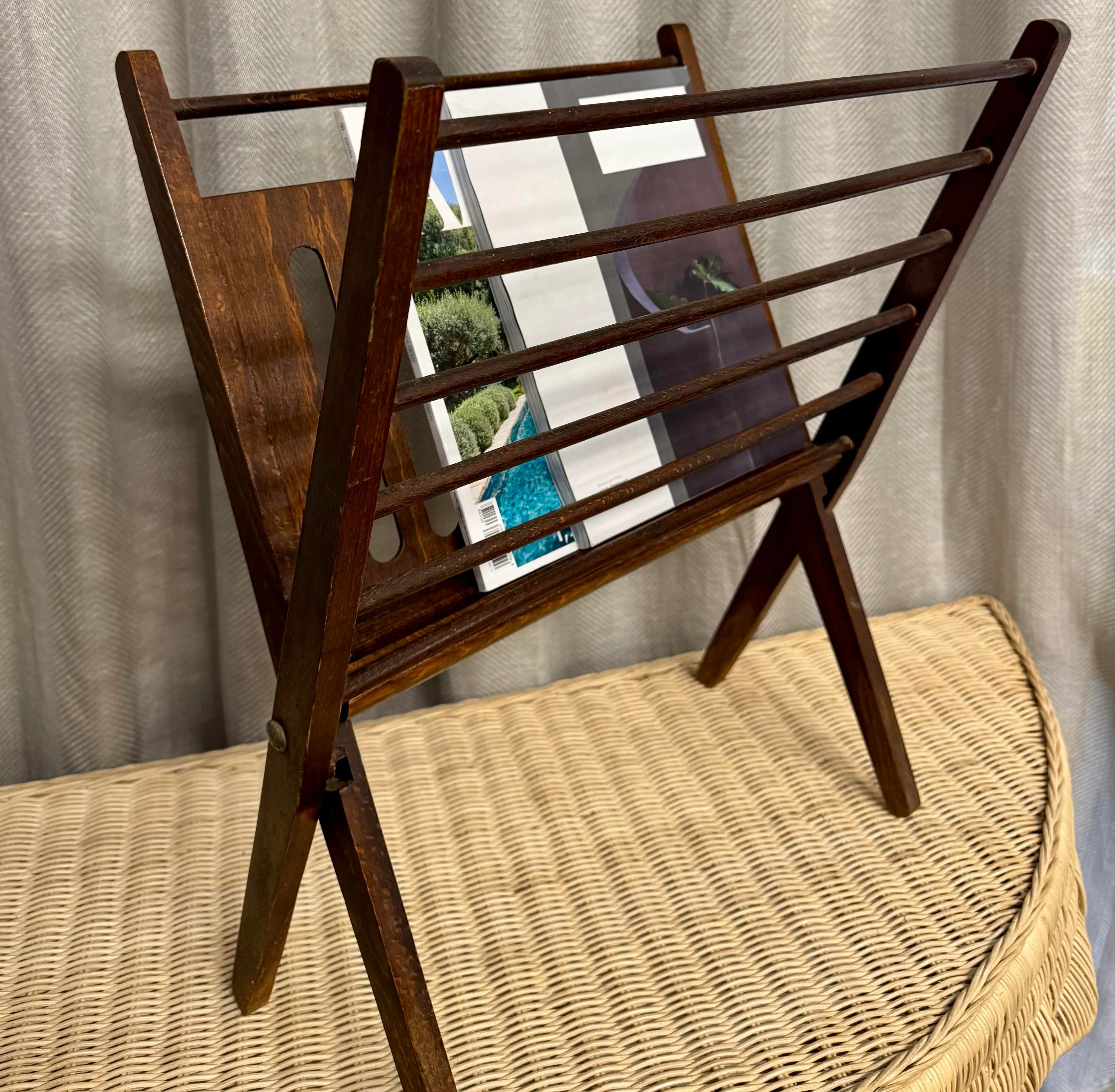 Midcentury Wood Folding Magazine Rack | Chairish