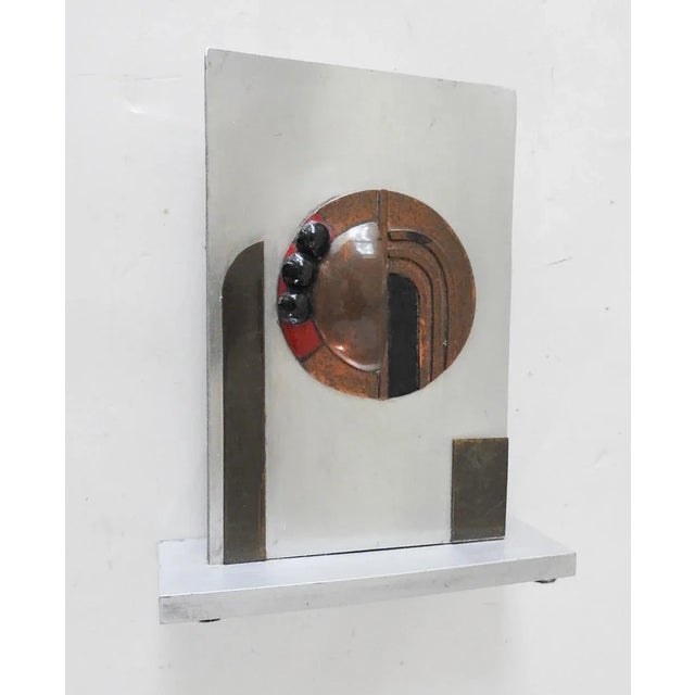 Art Deco Vintage Abstract Art Deco Metal Enamel Sculpture Bookends For Sale - Image 3 of 10