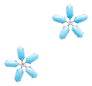 Turquoise and Diamond Stud Flower Earrings
