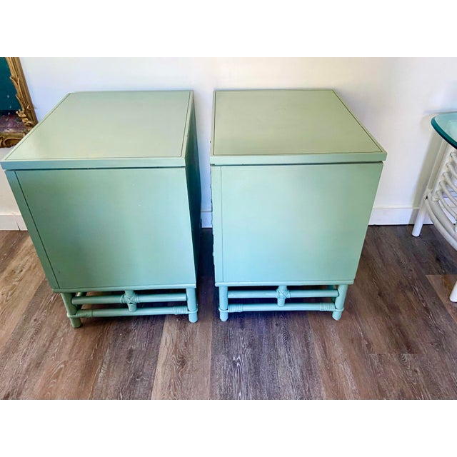 Ficks Reed Vintage Ficks Reed Style Kaplan & Fox Faux Bamboo Nightstands or Side Tables - A Pair For Sale - Image 4 of 8
