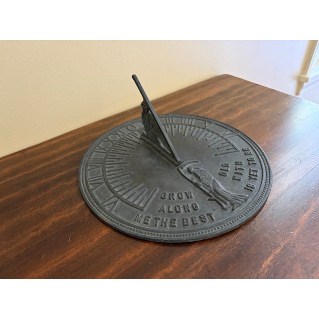French Country Vintage English Country Iron Garden Sundial "Grow Old Along With Me" For Sale - Image 3 of 9