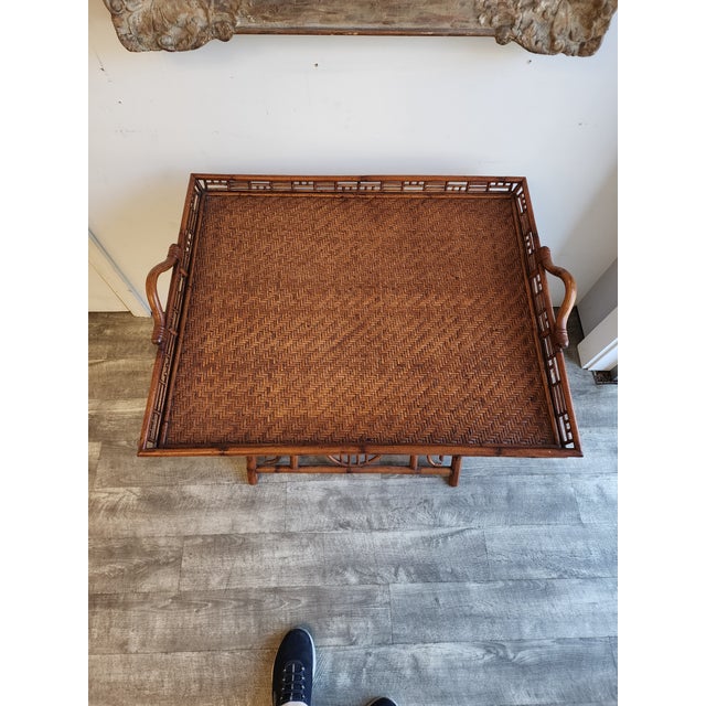 Vintage Ralph Lauren Style Bamboo Butler Tray Table With Lyre Base For Sale - Image 17 of 17