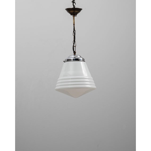 1920s French Art Deco Glass Pendant With Chrome Fitting For Sale - Image 11 of 18