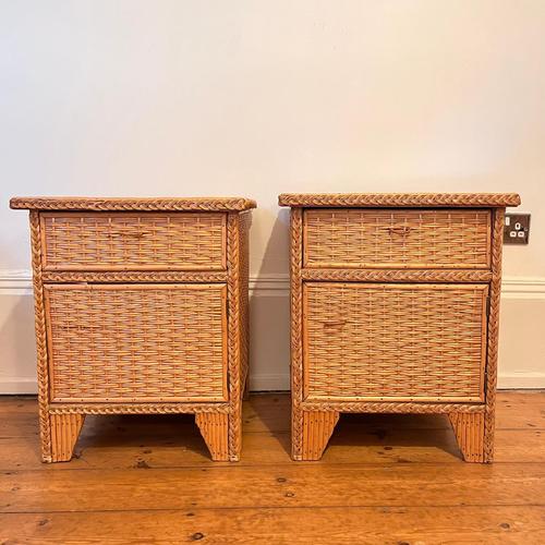 Wicker and Bamboo Bedside Cabinets, Set of 2 For Sale - Image 12 of 12