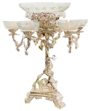 Silver Plate Cherub Centrepiece Sheffield Epergne Glass Bowl