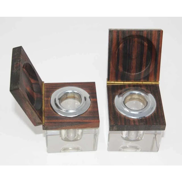 Art Deco Inkwells in Macassar Wood and Crystal, Jacques Adnet Style For Sale - Image 10 of 13