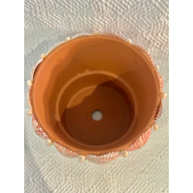 Peach Contemporary Coastal Grotto Palm Beach Shell Encrusted Planter For Sale - Image 8 of 9