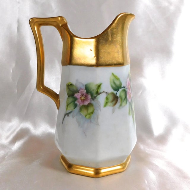 Contemporary 1970s Signed White Floral Pitcher For Sale - Image 3 of 4