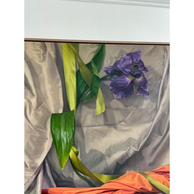 Vintage Monumental Original Oil Painting of Iris For Sale In West Palm - Image 6 of 12