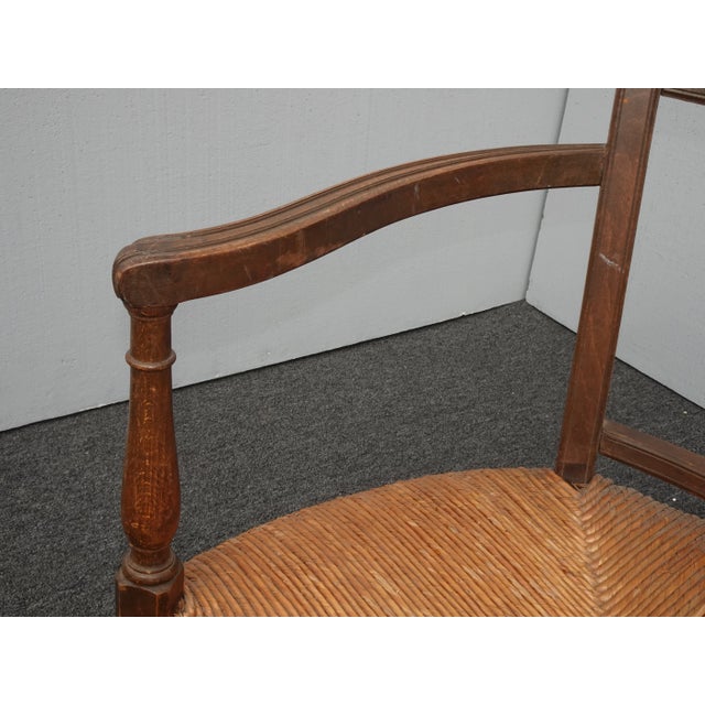 Vintage French Country Low Profile Brown Rush Accent Chair For Sale - Image 9 of 13