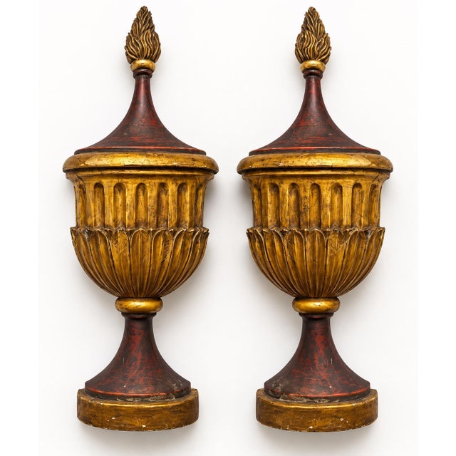 Burgundy Large Italian Neo-Classical Style Gilt and Gesso Painted Wall Mounted Urns -Pair For Sale - Image 8 of 8