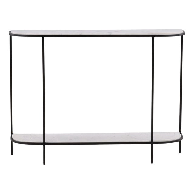 Curved White Marble & Iron Modern Console Table For Sale