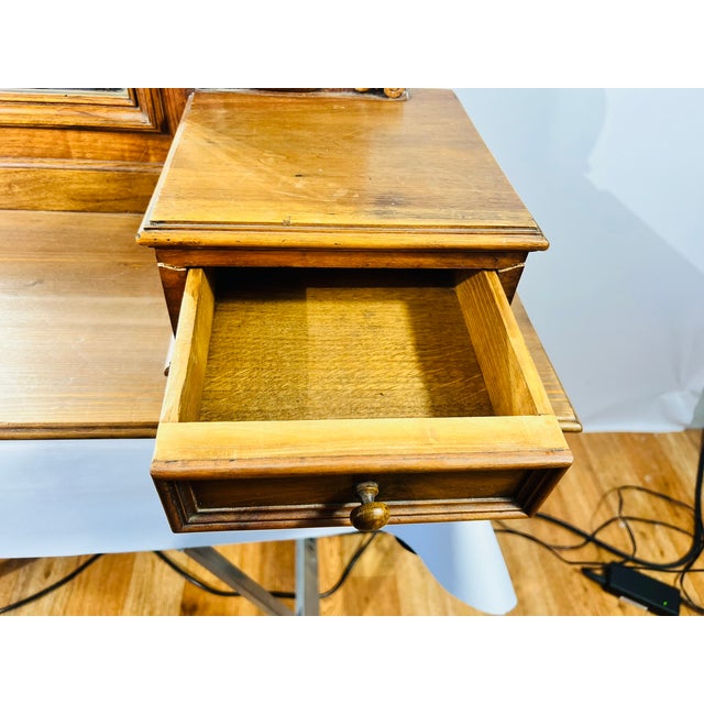 Art Nouveau French Walnut-Colored Wall-Mounted Dressing Table with Mirror, 1900 For Sale - Image 10 of 17