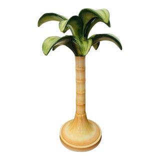 1970s Vietri Hollywood Regency Style Italian Large Palm Tree Candle Holder For Sale