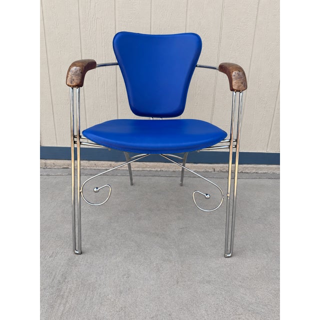 Set of 4 Vintage Arrben Italian Blue Leather Chrome Armchairs For Sale In San Antonio - Image 6 of 6