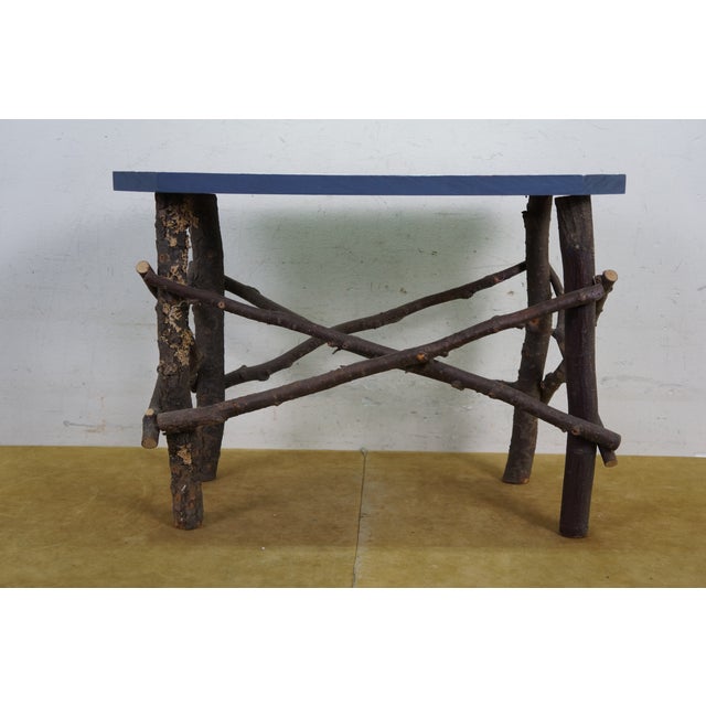 Late 20th Century Adirondack Rustic Twig Log Country Farmhouse Bench Stool Coffee Table 20" For Sale - Image 12 of 15