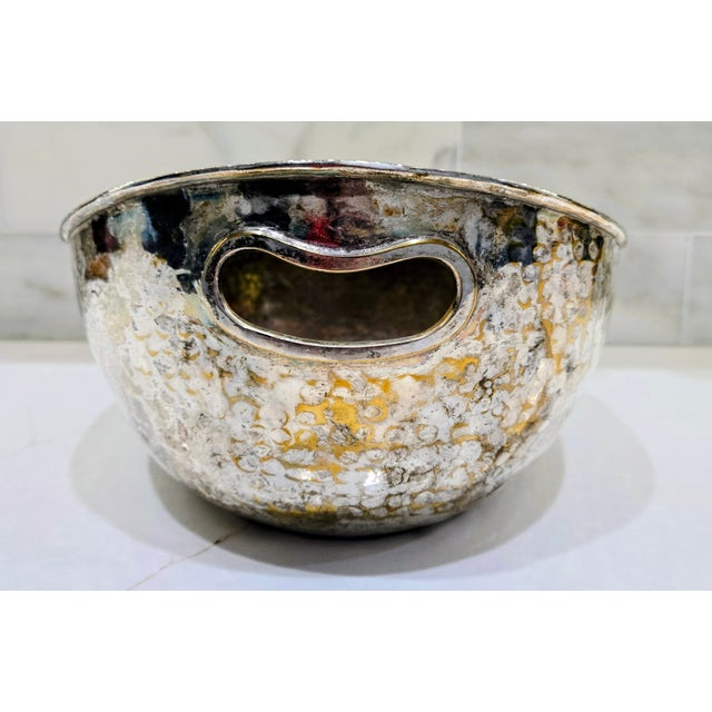 Mid-Century Hammered Brass & Silver Plated Handle Bowl For Sale - Image 4 of 9