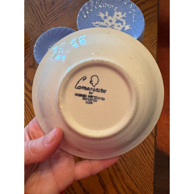 Ceramic Vintage Cameoware by Harker Pottery Blue Bread Plates & Dessert Bowls - 63 pcs For Sale - Image 7 of 11
