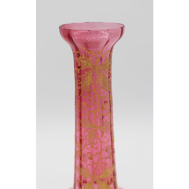 Moser Glassworks Circa 1890 Bohemian Moser Gilt Decorated Cranberry Vase For Sale - Image 4 of 6