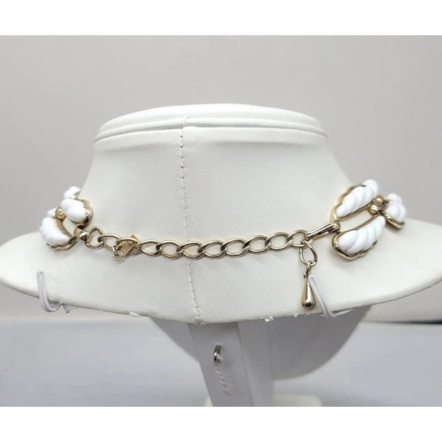 Monet Vintage 1950s Signed Monet Goldtone & White Resin Collar Necklace For Sale - Image 4 of 8