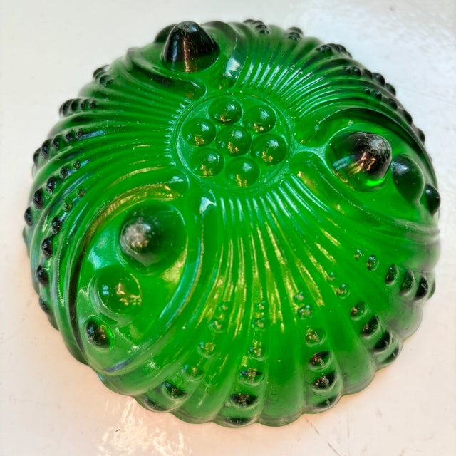Pair of Vintage Emerald Green Footed Bubble Glass Bowls Circa 1940s For Sale - Image 9 of 9