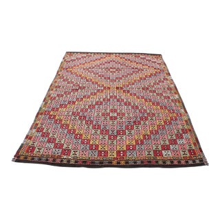 Vintage Turkish Multi Color Kilim Rug 117" X 79" For Sale