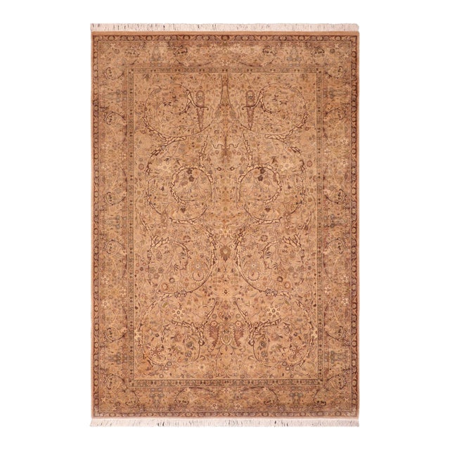 Shabby Chic 1990's Pak-Persian Taupe/Brown Wool Rug - 6'1'' X 9'10'' For Sale